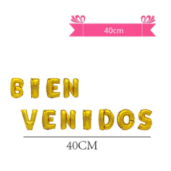 Globos metálico de letra bienvenidos dorado
