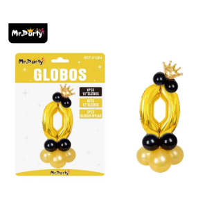 Set globos de número 0 dorado con corona 16pcs