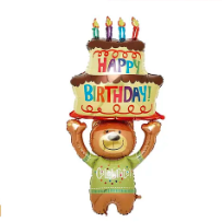 Globo metálico oso con torta