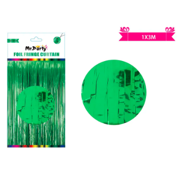 Cortina flecos color verde metalico