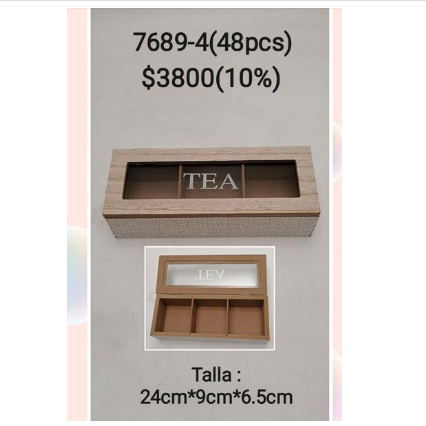 caja de te en relieve de tres compartimientos