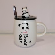 tazon panda bear cat  c/ tapa y cuchara 